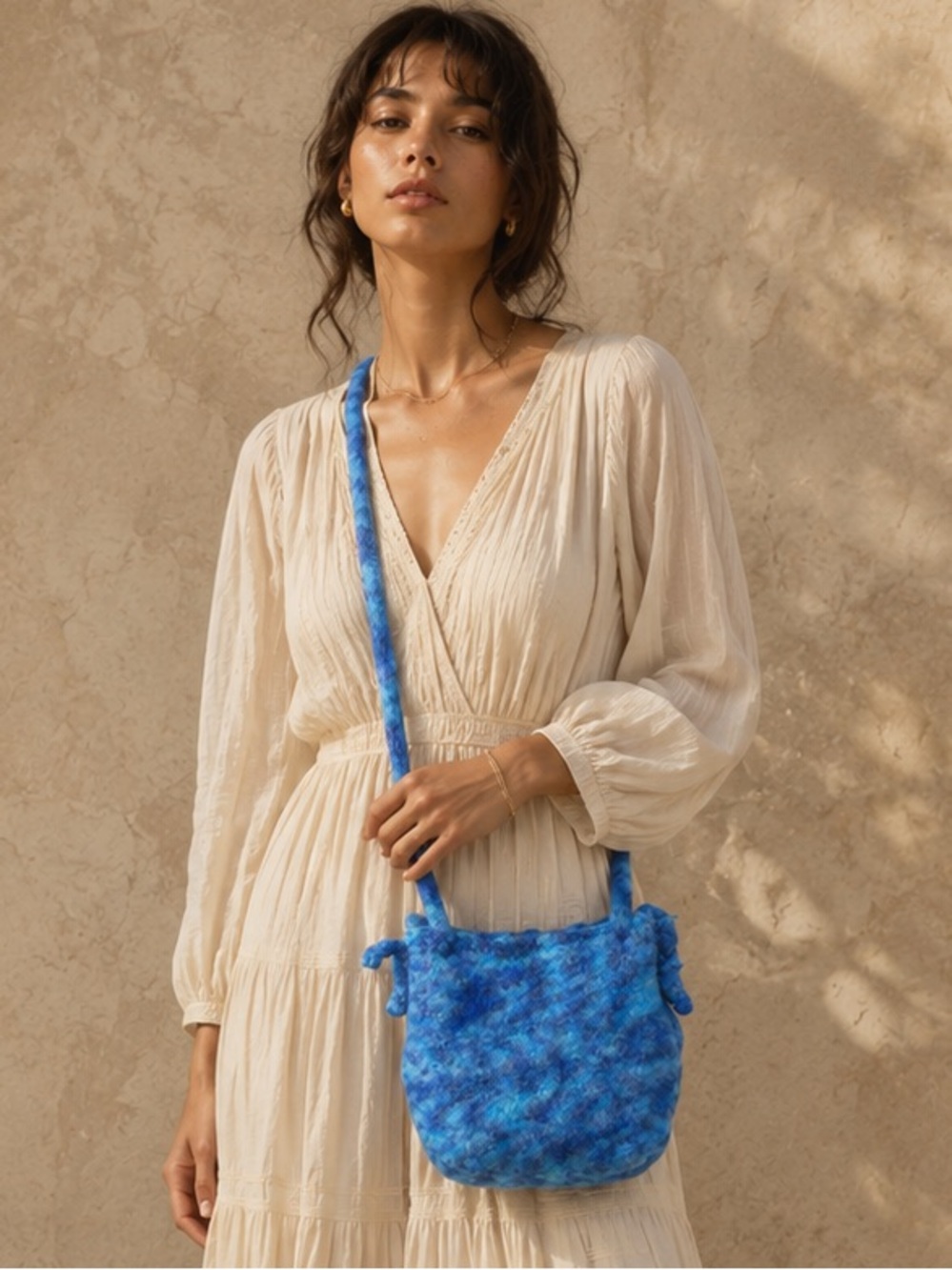 Handmade Felted Wool Bag Blue Boho Artisanal Indie Cottagecore
